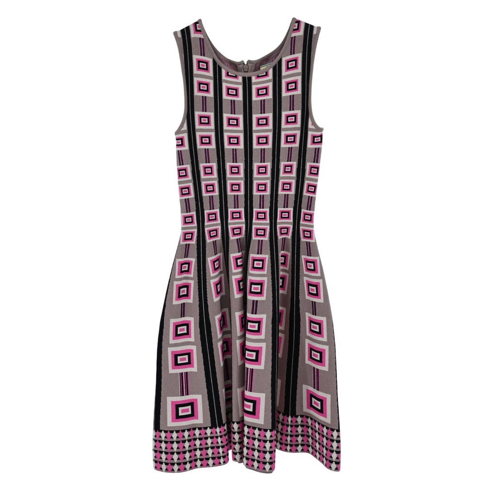 Issa London Geometric Knit Fit Flare Dress S Pink Black Neiman Marcus NWT